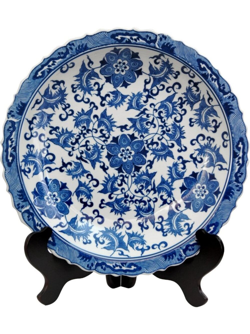 Floral Blue & White Porcelain Platter - 14" Centerpiece for Home Decor